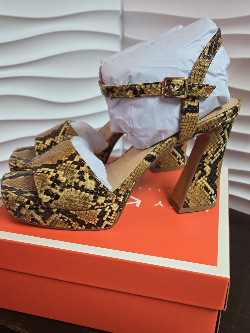 Katy Perry Collections The Square Open Sandal Snake-Print Embossed - Picture 2 of 6